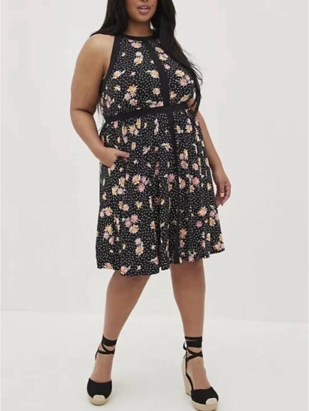 Torrid Floral Polka Dot Halter Skater Dress Plus Size 3X NWT